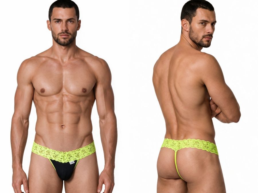 CandyMan Men's Underwear 99370 Lace Thongs Color Hot Green