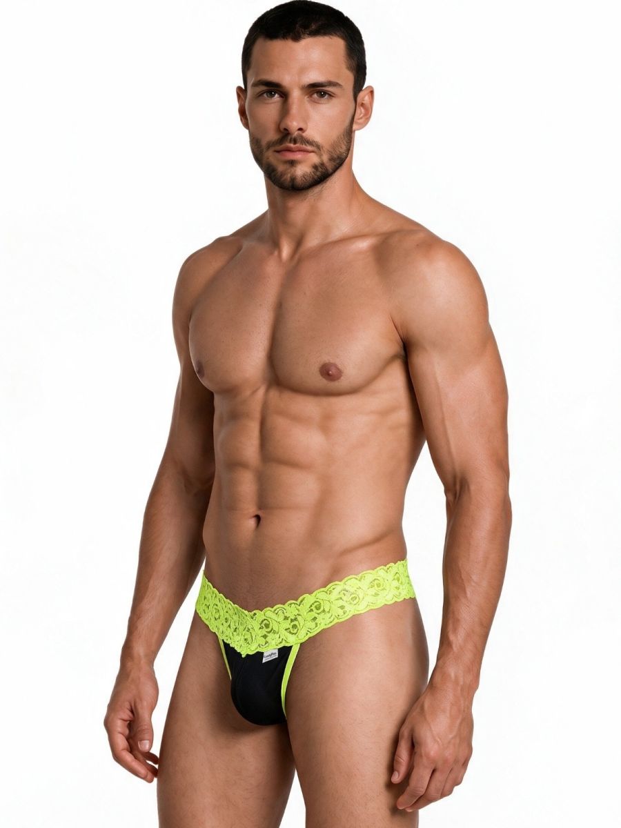 CandyMan Men's Underwear 99370 Lace Thongs Color Hot Green