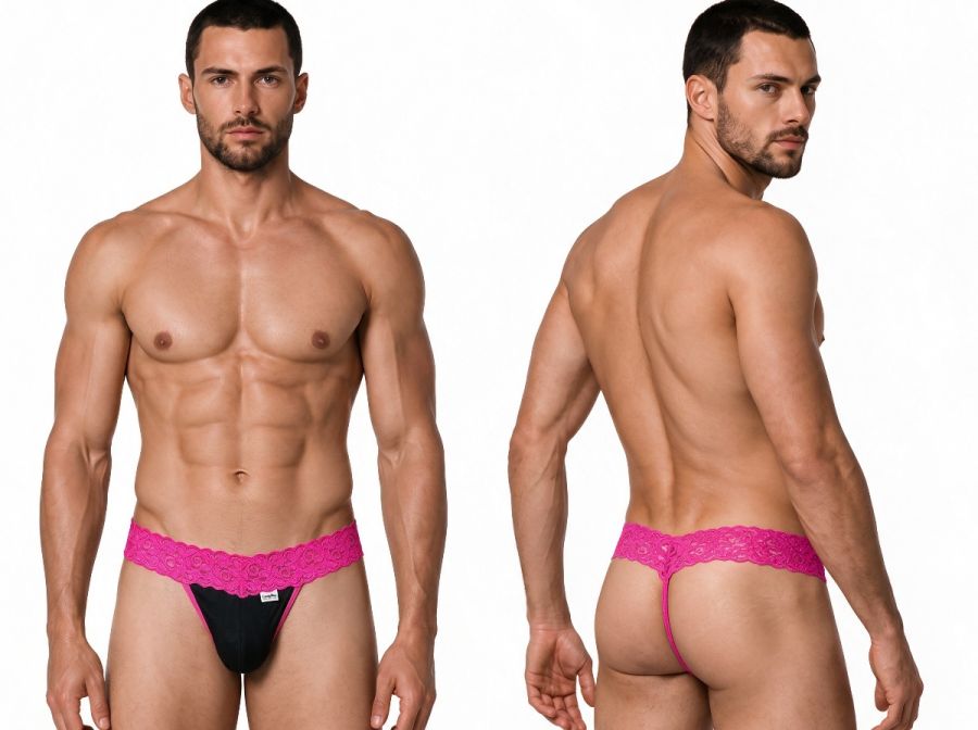 CandyMan Men's Underwear 99370 Lace Thongs Color Hot Pink