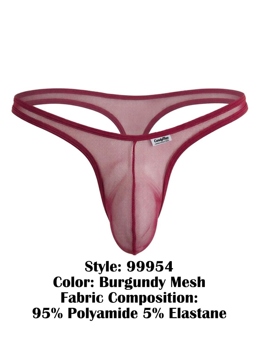 CandyMan Men's Underwear 99954 Thongs Color Burgundy Mesh