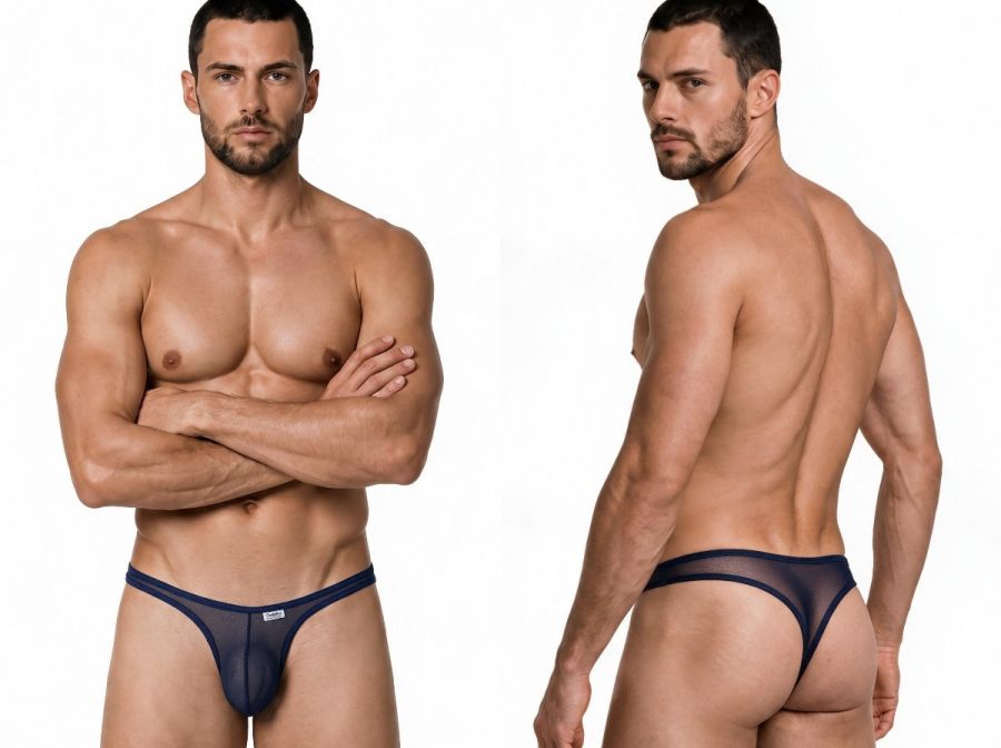 CandyMan Men's Underwear 99954 Thongs Color Navy Mesh