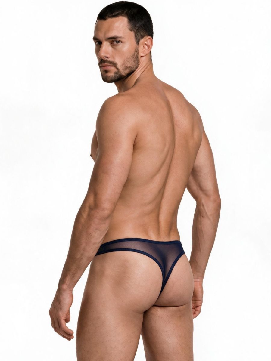 CandyMan Men's Underwear 99954 Thongs Color Navy Mesh