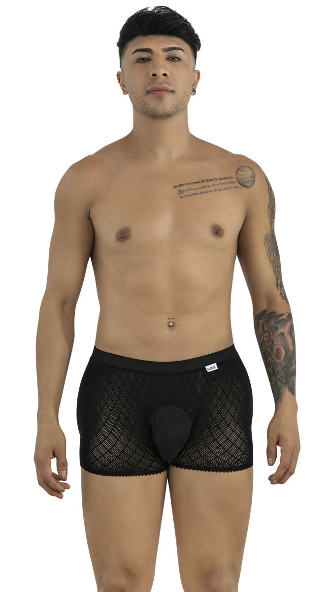CandyMan 99962 Men's Underwear Sheer Geometric Mesh Boxer Briefs Color Black