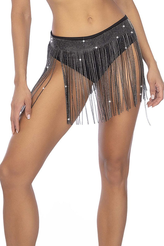 Mapale 1138 Glam Fringe Belt Color Black-Rhinestone