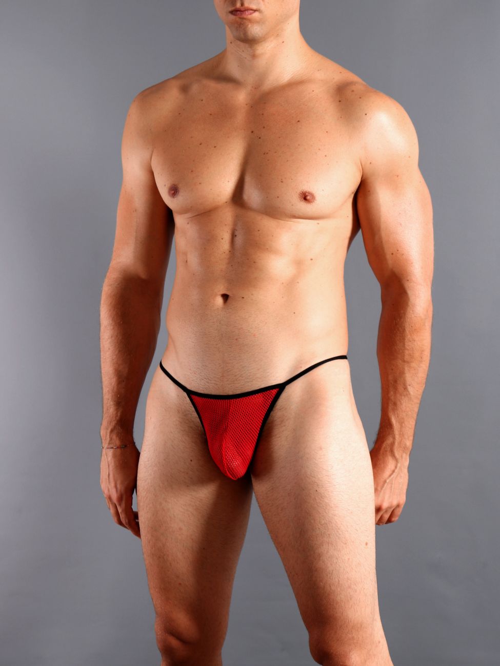 Doreanse Men's Underwear 1306-RED Mesh G-String Thong Color Red