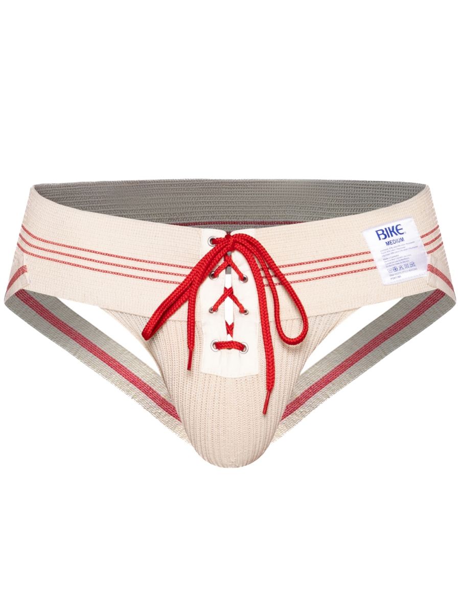 BIKE Athletic Men's Underwear BAS343 Vintage Lace-up Jockstrap - Vintage Cream Color Vintage Cream