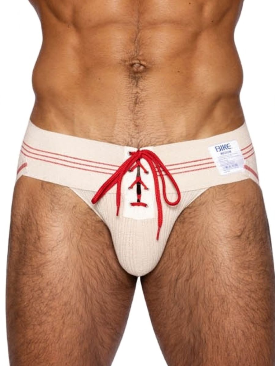 BIKE Athletic Men's Underwear BAS343 Vintage Lace-up Jockstrap - Vintage Cream Color Vintage Cream