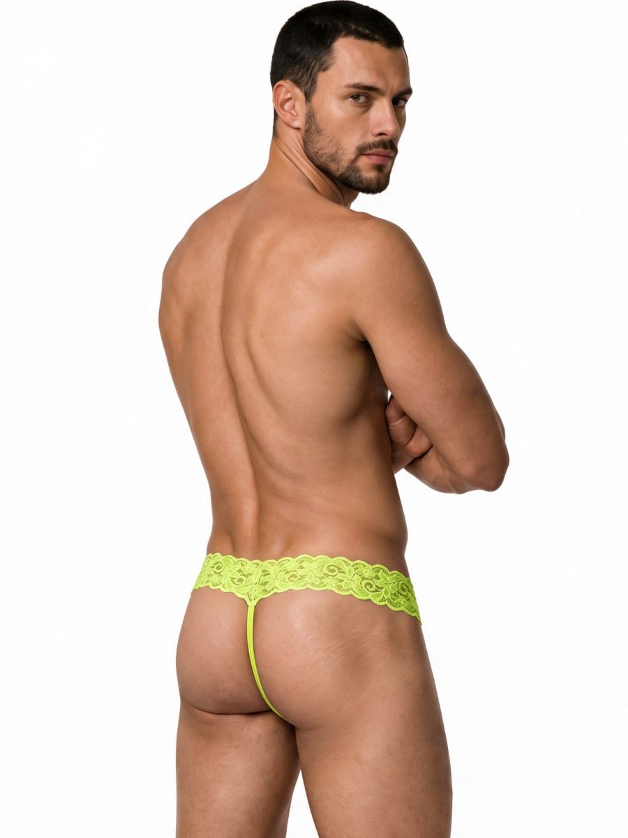 CandyMan Men's Underwear 99370 Lace Thongs Color Hot Green