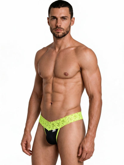 CandyMan Men's Underwear 99370 Lace Thongs Color Hot Green
