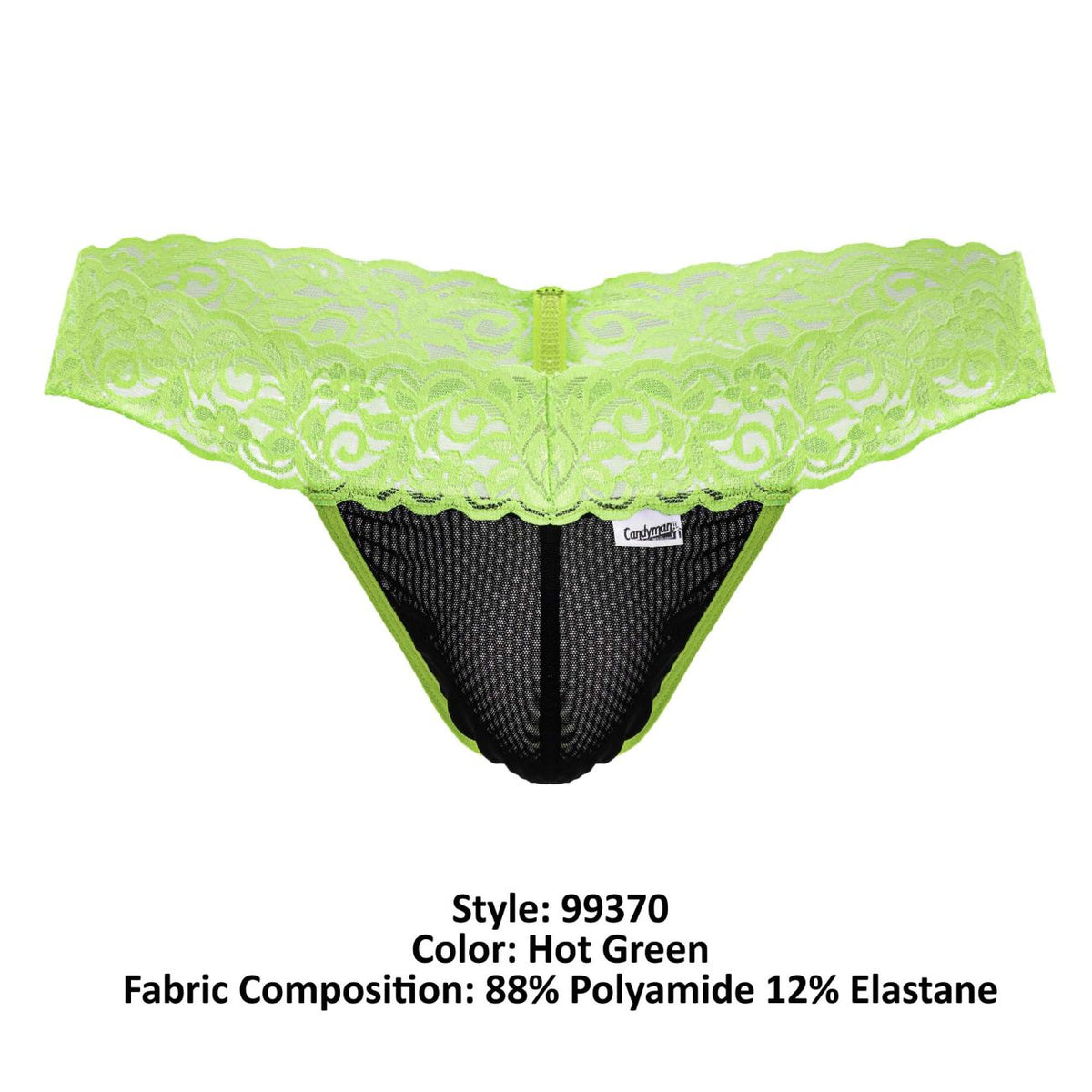 CandyMan Men's Underwear 99370 Lace Thongs Color Hot Green
