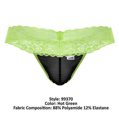 CandyMan Men's Underwear 99370 Lace Thongs Color Hot Green