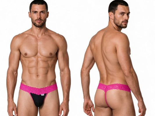 CandyMan Men's Underwear 99370 Lace Thongs Color Hot Pink