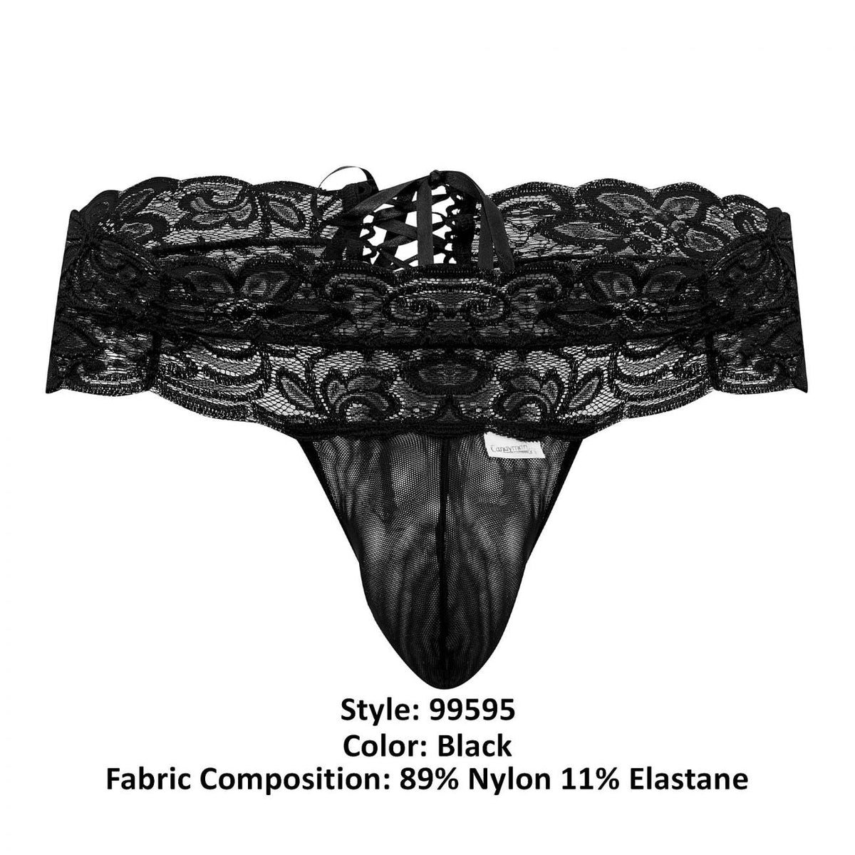 CandyMan 99595 Men's Underwear Lace Mesh Thongs Color Black
