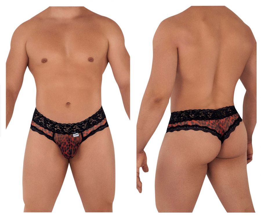 CandyMan Men's Underwear 99596 Mesh-Lace Thongs Color Leopard Print