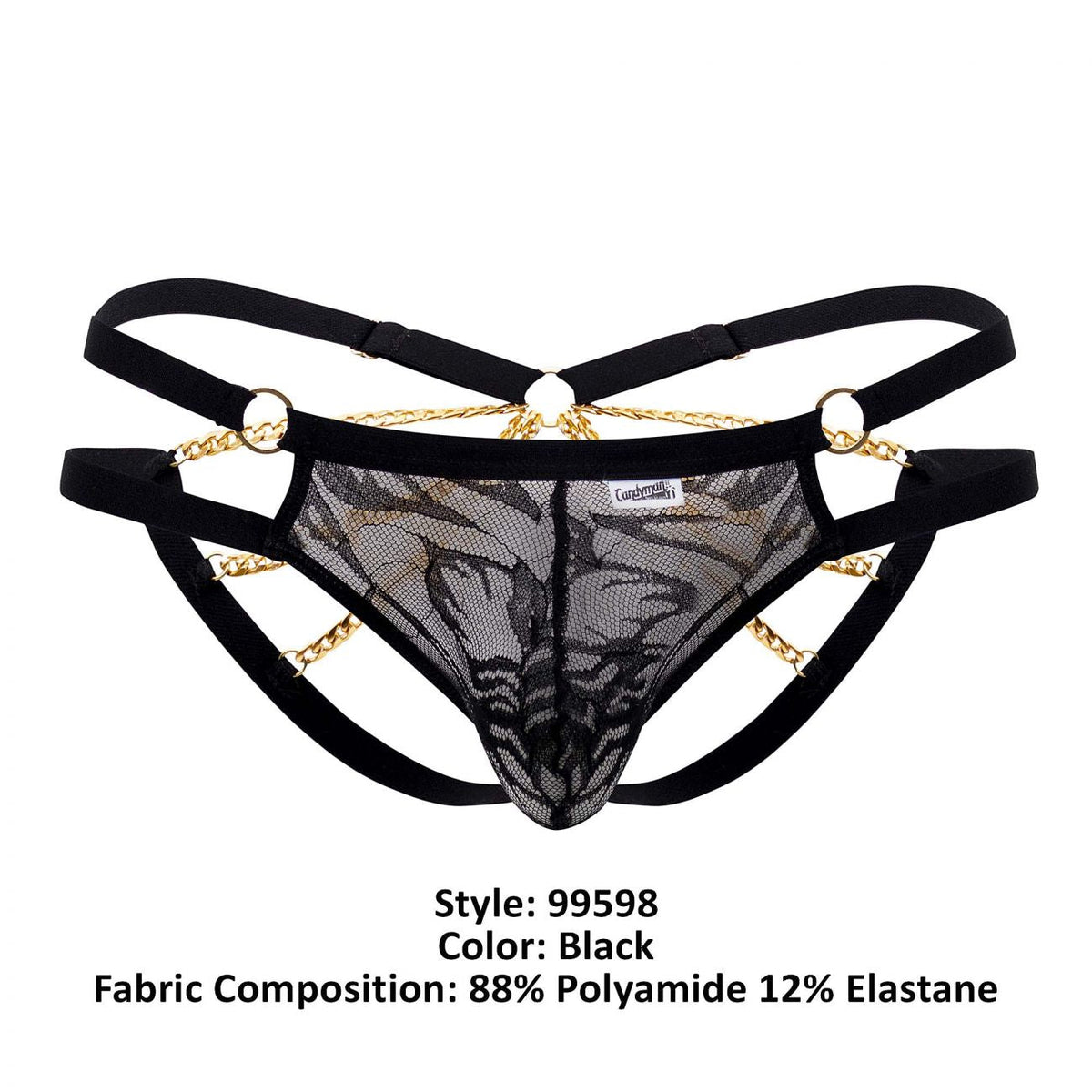 CandyMan Men's Underwear 99598 Lace and Chain Bikini Color Black