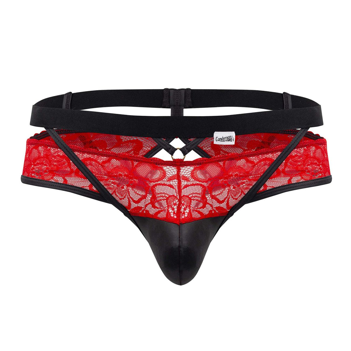 CandyMan Men's Underwear 99627 Lace Jockstrap Color Red
