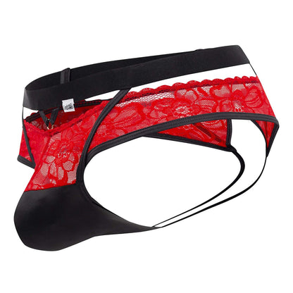 CandyMan Men's Underwear 99627 Lace Jockstrap Color Red