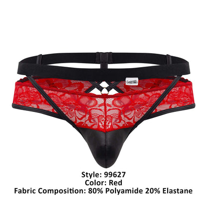 CandyMan Men's Underwear 99627 Lace Jockstrap Color Red