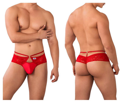 CandyMan Men's Underwear 99647 Lace Thongs Color Red