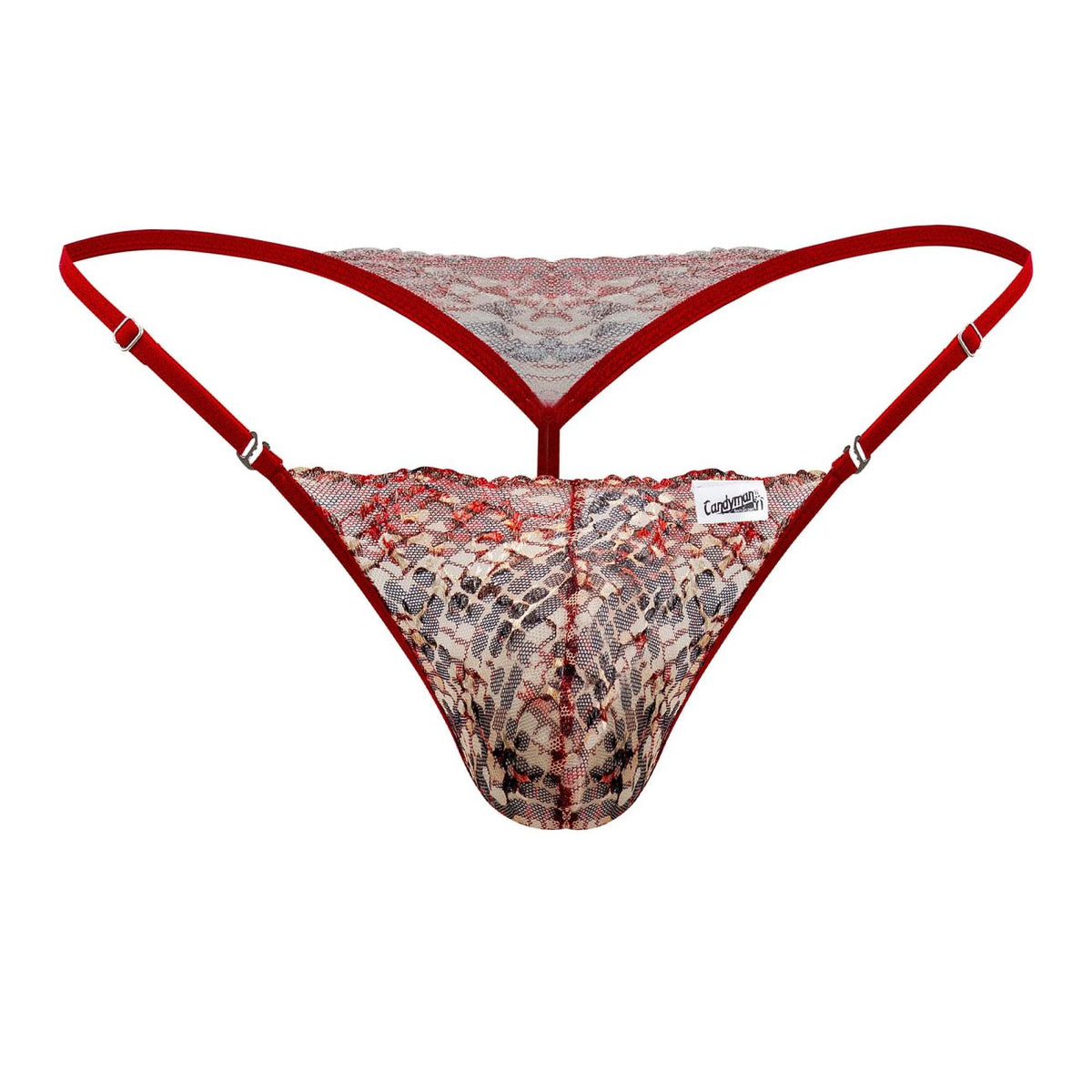 CandyMan Men's Underwear 99685 Lace Thongs Color Red-Print