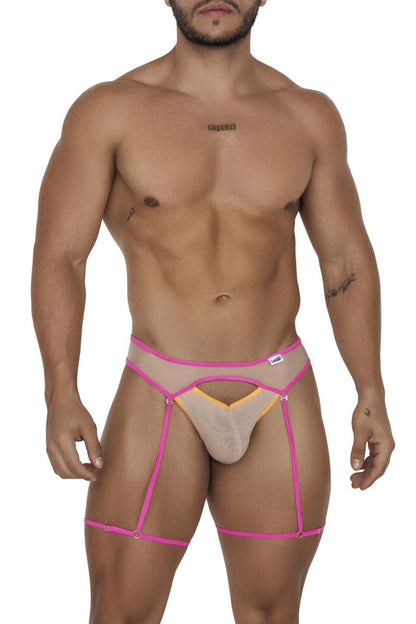 CandyMan Men's Underwear 99687 Garter Jock Two Piece Set Color Beige-Neon