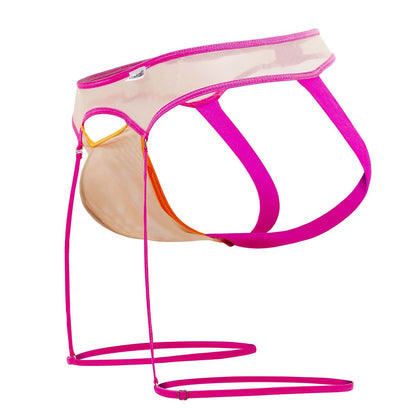 CandyMan Men's Underwear 99687 Garter Jock Two Piece Set Color Beige-Neon