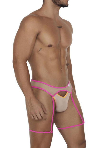 CandyMan Men's Underwear 99687 Garter Jock Two Piece Set Color Beige-Neon