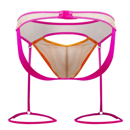 CandyMan Men's Underwear 99687 Garter Jock Two Piece Set Color Beige-Neon