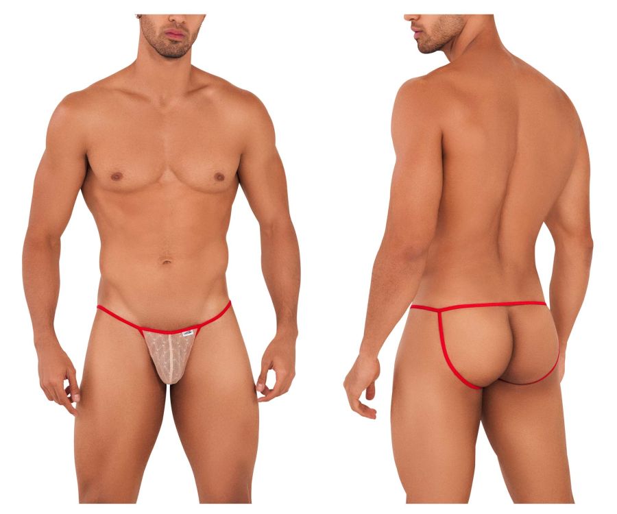 CandyMan Men's Underwear 99709 Micro Lace Jockstrap Color Beige-Red