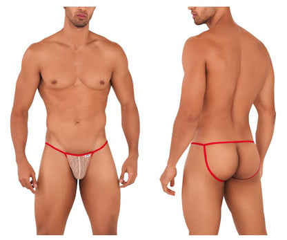 CandyMan Men's Underwear 99709 Micro Lace Jockstrap Color Beige-Red