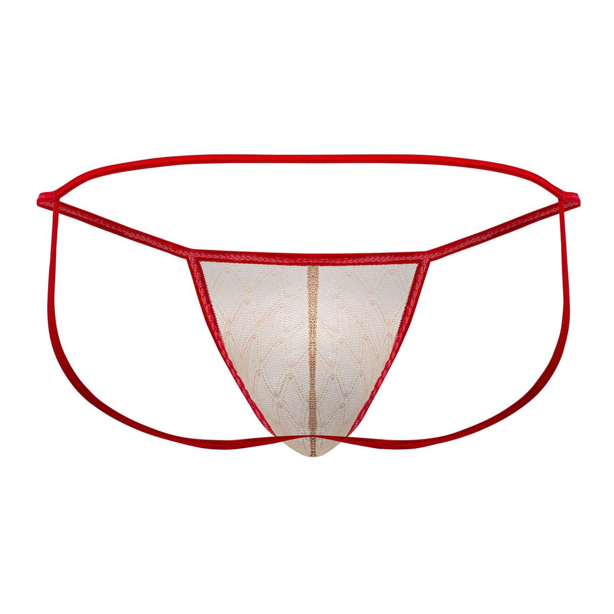CandyMan Men's Underwear 99709 Micro Lace Jockstrap Color Beige-Red