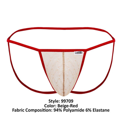 CandyMan Men's Underwear 99709 Micro Lace Jockstrap Color Beige-Red
