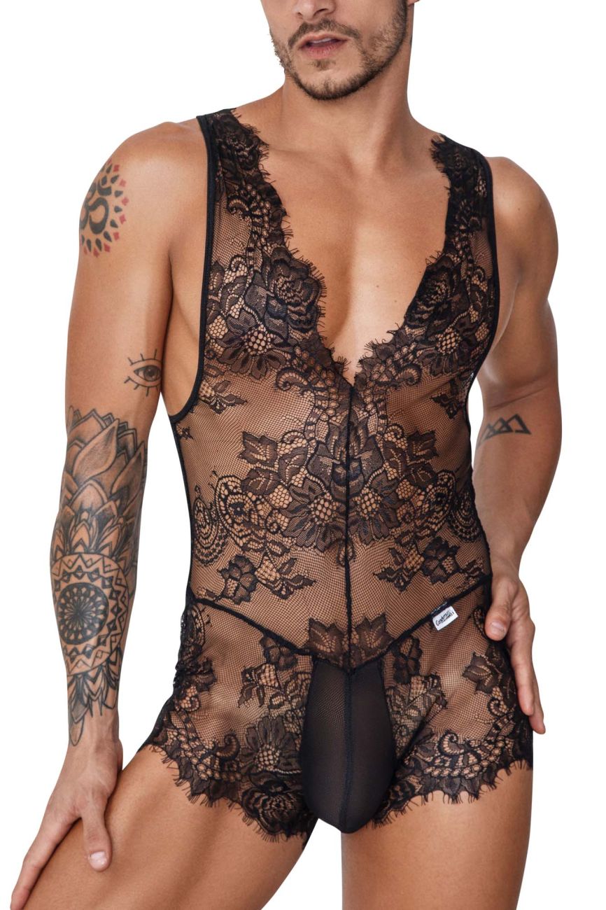 CandyMan Men's Underwear 99743 Lace Bodysuit Color Black