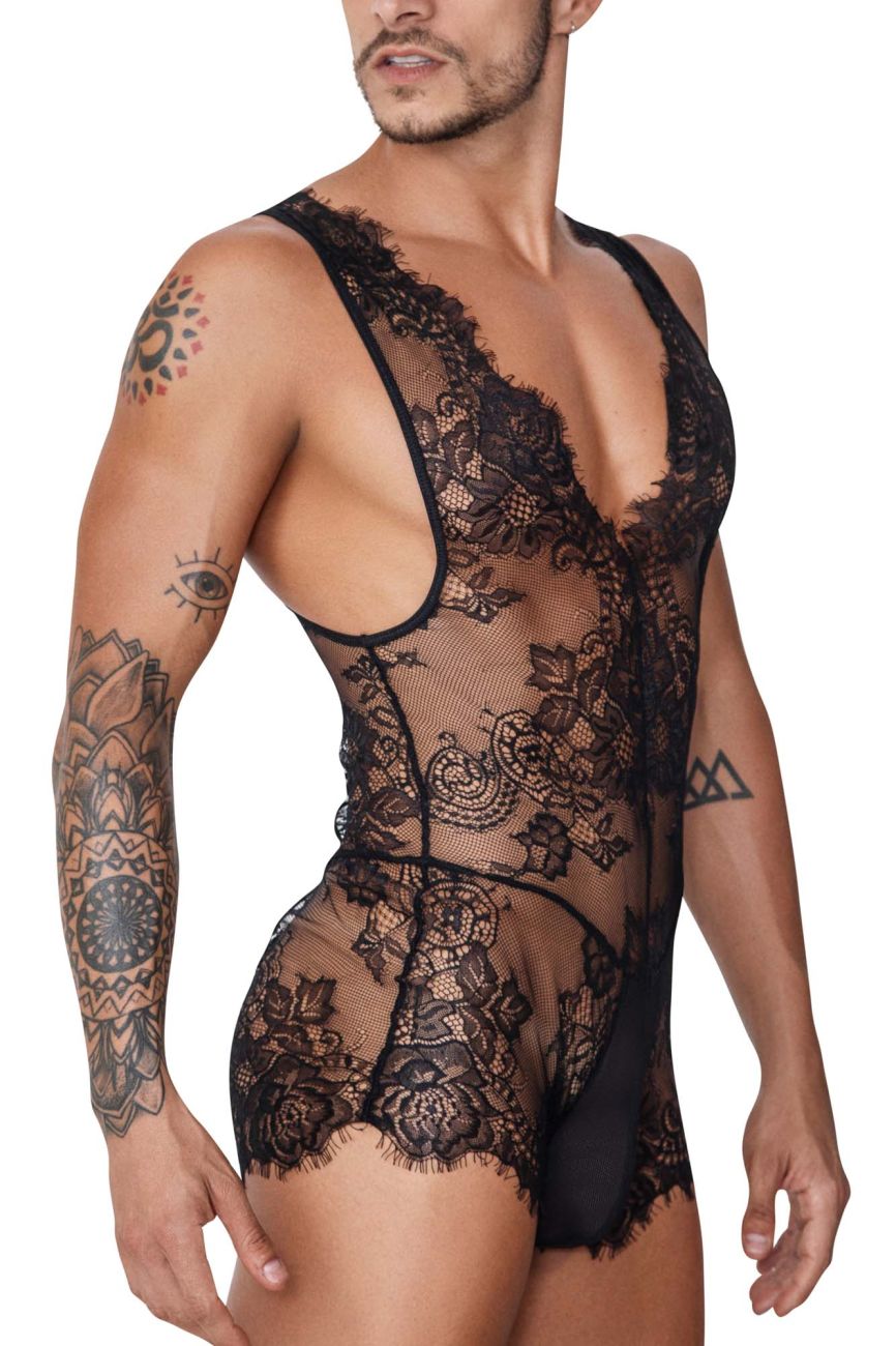 CandyMan Men's Underwear 99743 Lace Bodysuit Color Black