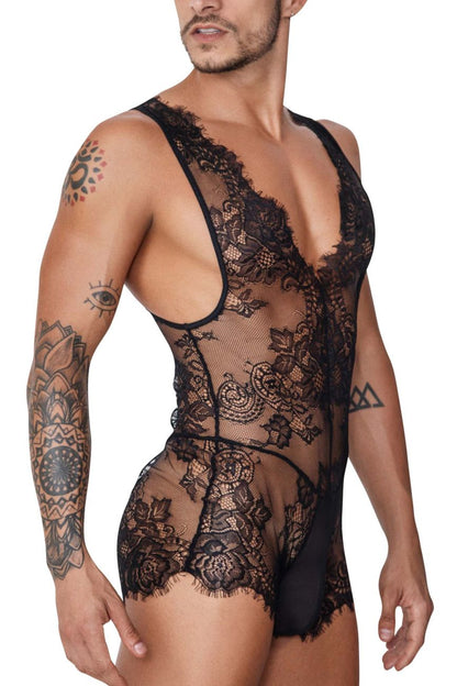 CandyMan Men's Underwear 99743 Lace Bodysuit Color Black