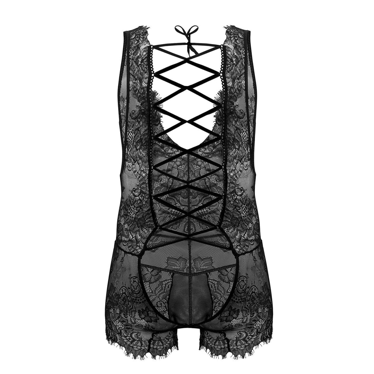 CandyMan Men's Underwear 99743 Lace Bodysuit Color Black