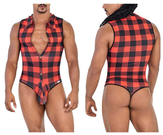 CandyMan Men's Underwear 99800 Lumberjack Bodysuit Color Red