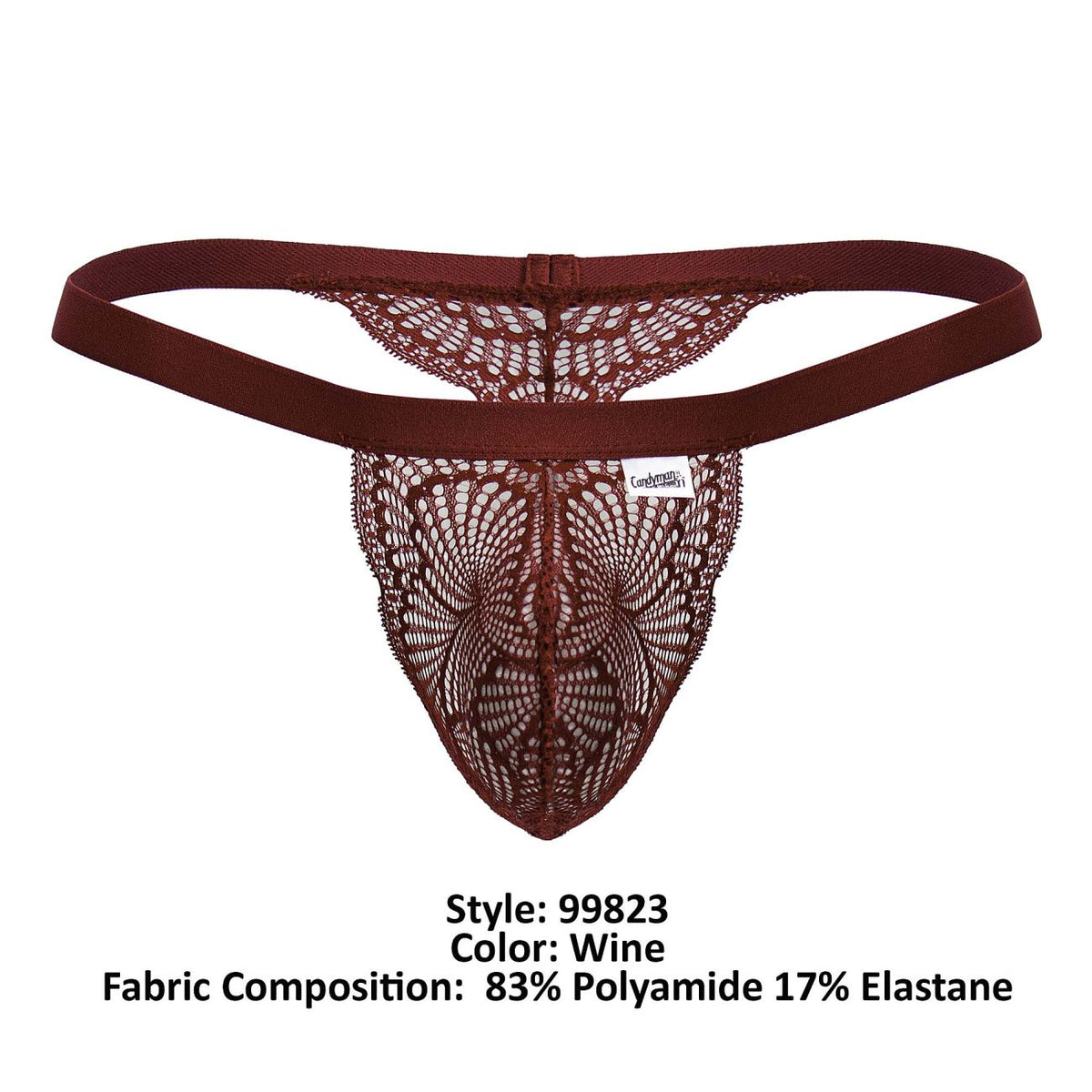 CandyMan Men's Underwear 99823 Lace Thongs Color Wine