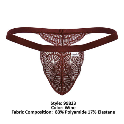 CandyMan Men's Underwear 99823 Lace Thongs Color Wine