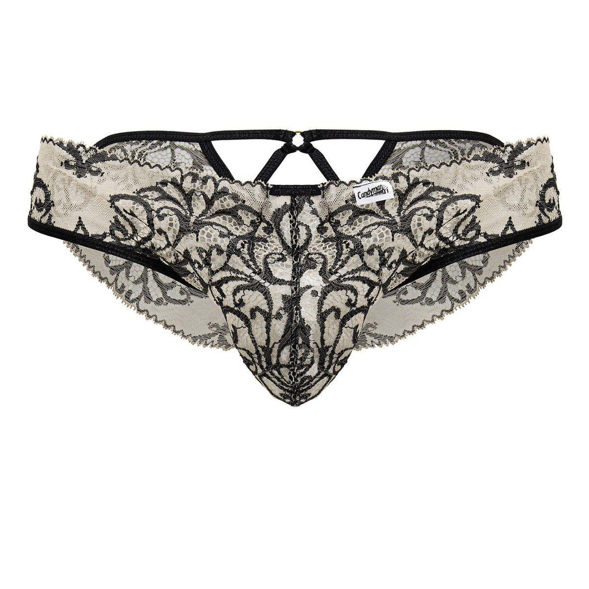 CandyMan Men's Underwear 99830 Lace Briefs Color Nude-Black