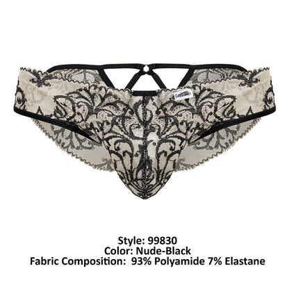 CandyMan Men's Underwear 99830 Lace Briefs Color Nude-Black