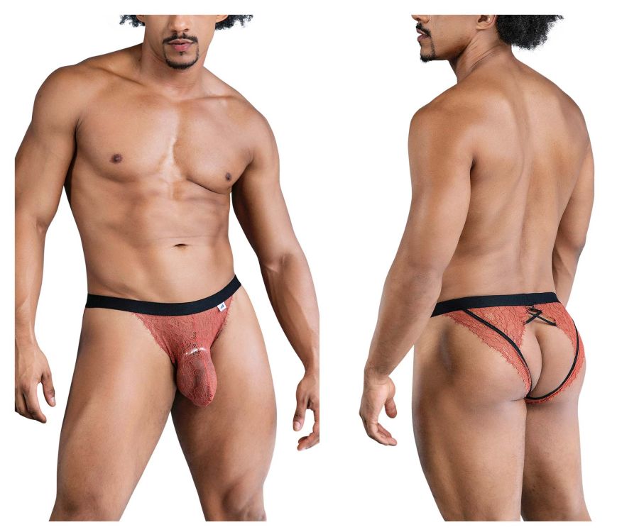CandyMan Men's Underwear 99853 Lace Jockstrap Color Black-Terracotta