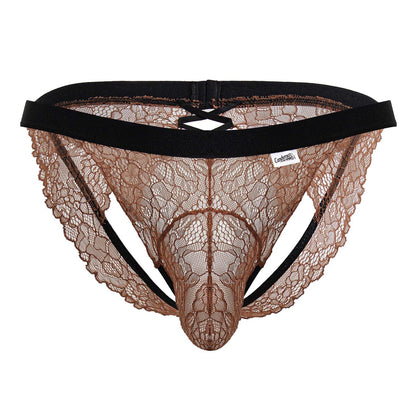 CandyMan Men's Underwear 99853 Lace Jockstrap Color Black-Terracotta