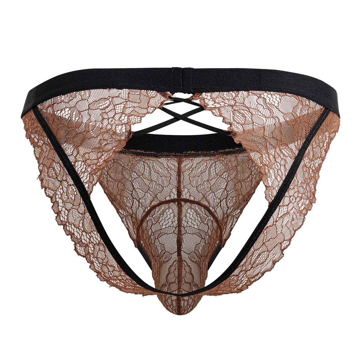 CandyMan Men's Underwear 99853 Lace Jockstrap Color Black-Terracotta
