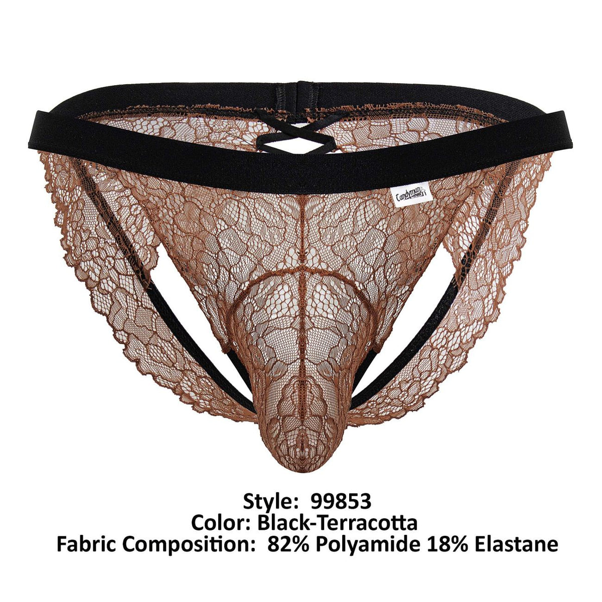 CandyMan Men's Underwear 99853 Lace Jockstrap Color Black-Terracotta