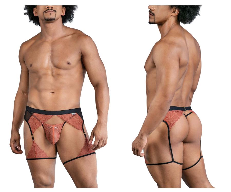 CandyMan Men's Underwear 99854 Lace-Garter Outfit Color Black-Terracotta
