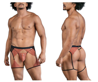CandyMan Men's Underwear 99854 Lace-Garter Outfit Color Black-Terracotta