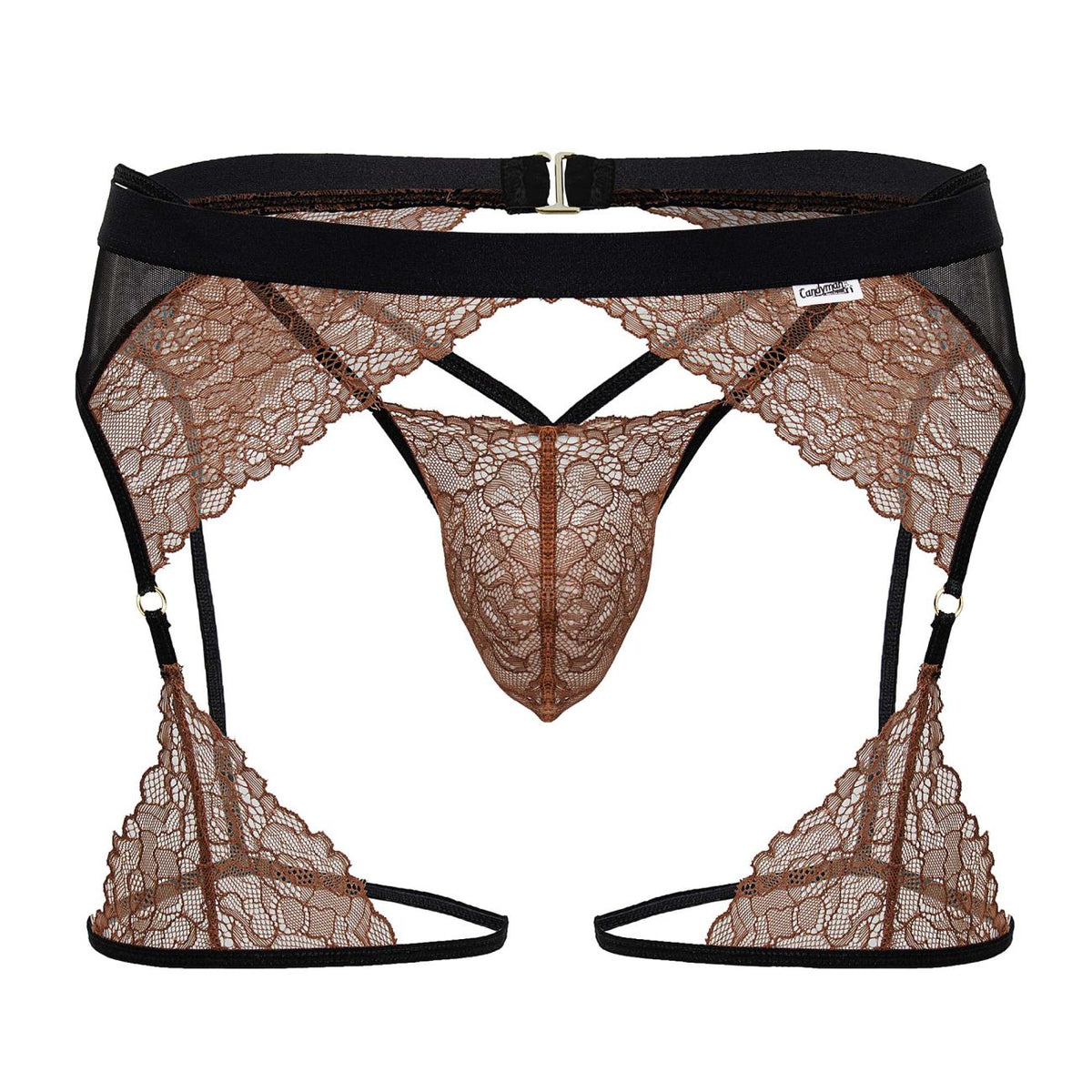 CandyMan Men's Underwear 99854 Lace-Garter Outfit Color Black-Terracotta