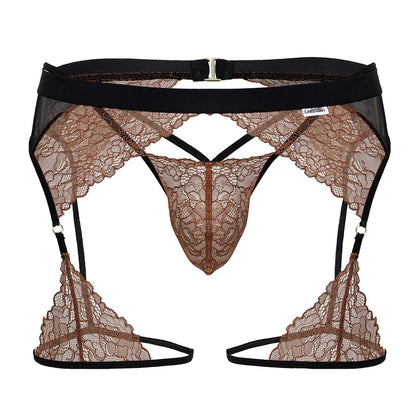 CandyMan Men's Underwear 99854 Lace-Garter Outfit Color Black-Terracotta