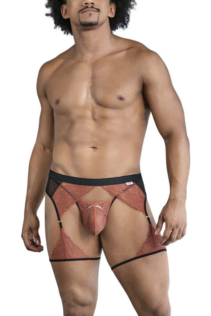 CandyMan Men's Underwear 99854 Lace-Garter Outfit Color Black-Terracotta